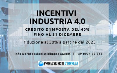 CREDITO D’IMPOSTA 4.0: rimborso fino al 40% del costo d’investimento
