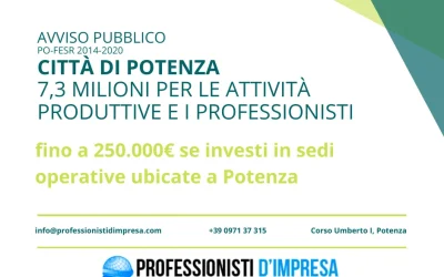 CITTÀ DI POTENZA: 7.3 MILIONE PER LE ATTIVITÀ PRODUTTIVE E I PROFESSIONISTI. TUTTI I DETTAGLI